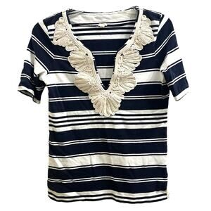 J. Crew Striped Navy & White Rope Macramé Neckline Shirt J.Crew Nautical  XS